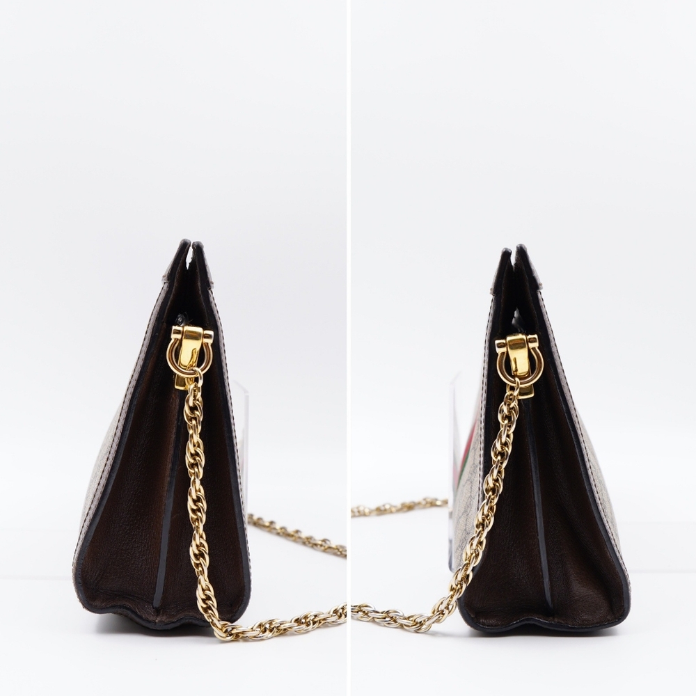 Gucci Beige Monogram Shoulder Bag with Green and Red Web Stripe - Picture 6 of 16